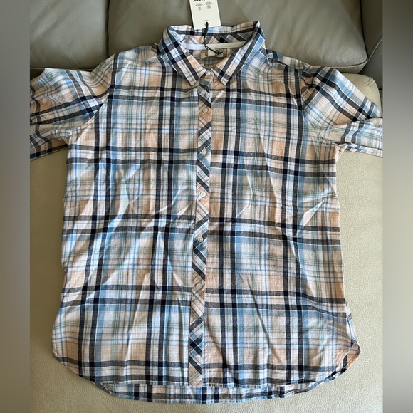 NWT - Barbour Women’s Linen Blended Seaglow Plaid Shirt - US 10/L - Picture 6 of 12